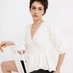 Cream embroidered wrap top Madewell xs